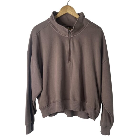 PINK Victoria's Secret Sweatshirt Womens XL Taupe Quarter Zip Mock Neck Fleece - Picture 1 of 9